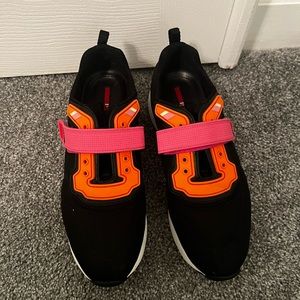 Prada sneakers size 9us black with orange and pink strap